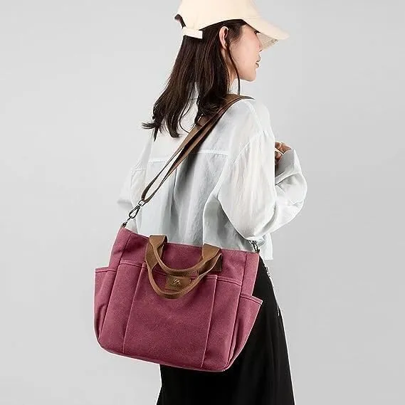 Crossbody Canvas Bag Women Large Capacity Portable Vintage Travel Satchel Handbags Multi Pocket Shoulder Bags