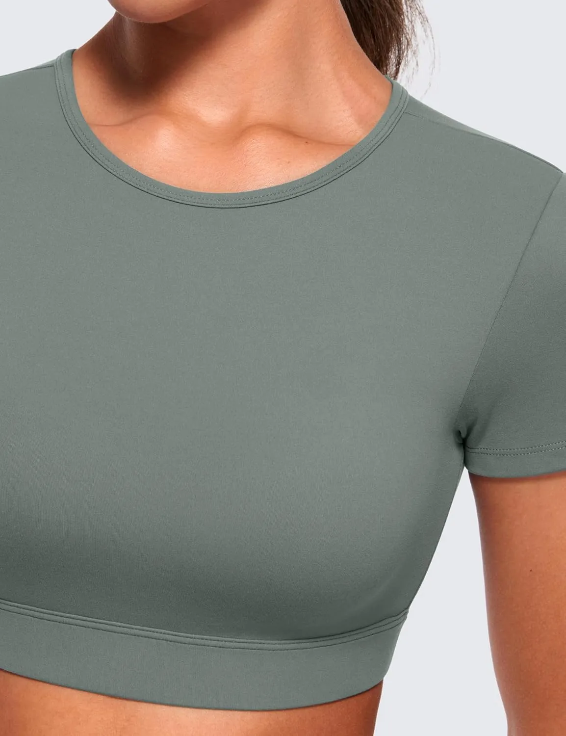 CRZ YOGA Womens Butterluxe Double Lined Open Back Crop Tops Backless Short Sleeve Workout Shirts Casual Tight T-Shirts