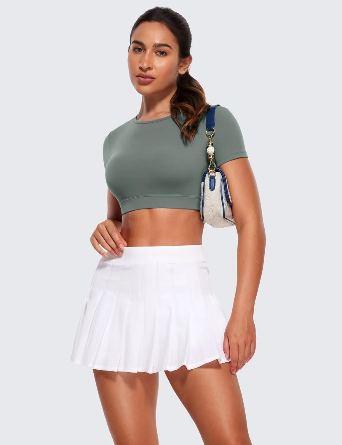 CRZ YOGA Womens Butterluxe Double Lined Open Back Crop Tops Backless Short Sleeve Workout Shirts Casual Tight T-Shirts