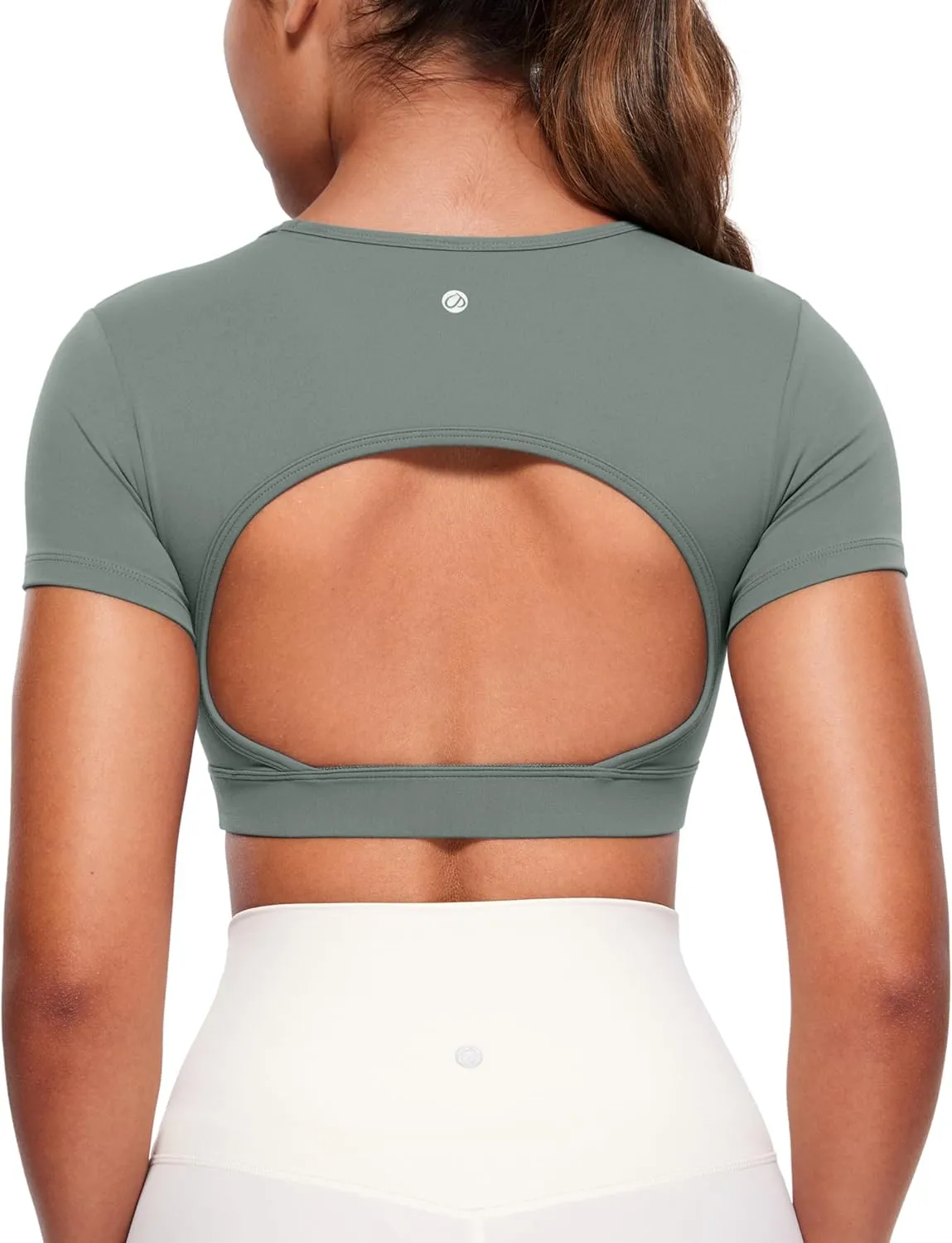 CRZ YOGA Womens Butterluxe Double Lined Open Back Crop Tops Backless Short Sleeve Workout Shirts Casual Tight T-Shirts