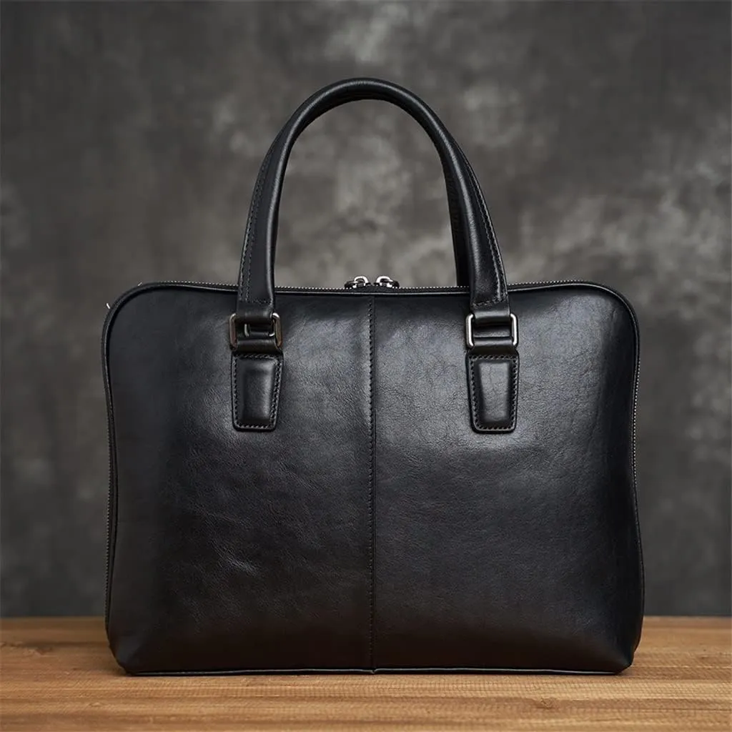 CSCDD Genuine Leather Vintage Man Handbag Briefcase Men Shoulder Bags Coffe Business 14 Inch Laptop Bag