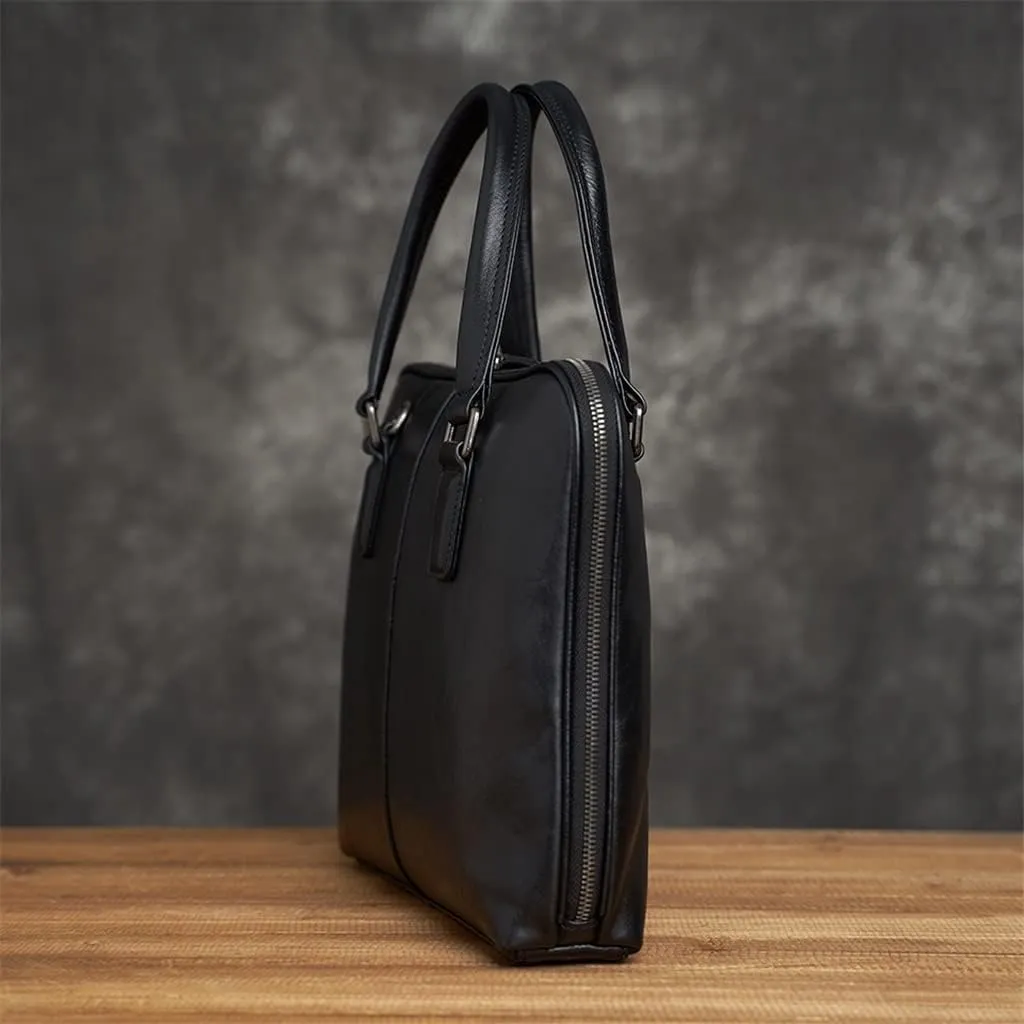 CSCDD Genuine Leather Vintage Man Handbag Briefcase Men Shoulder Bags Coffe Business 14 Inch Laptop Bag
