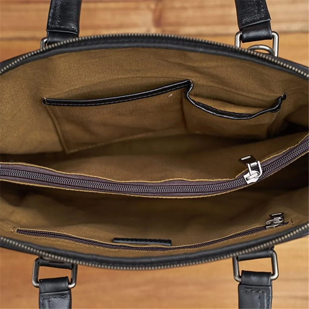 CSCDD Genuine Leather Vintage Man Handbag Briefcase Men Shoulder Bags Coffe Business 14 Inch Laptop Bag