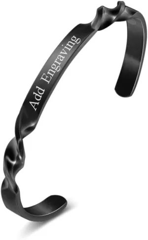 Cuff Bangle Bracelets for Women Engraved Bracelets Personalized Adjustable Stainless Steel Bracelets for Friends (Black)