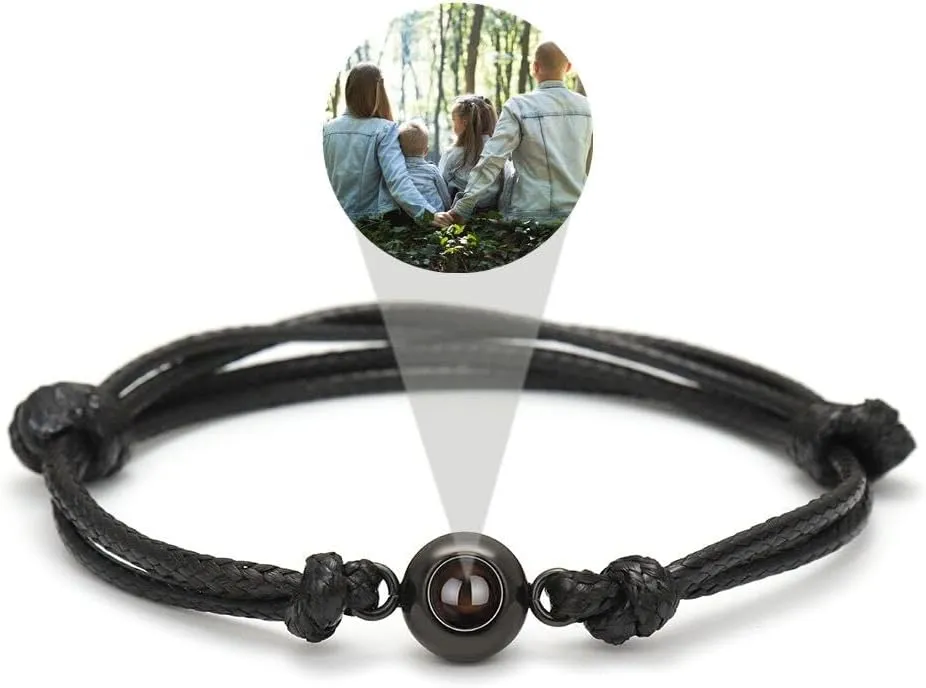 Custom Bracelets with Picture Inside, Personalized Photo Bracelets Custom Picture Projection Bracelets,Customized Projection Bracelets with Photos,Picture Bracelet for Women Men (Black,1pcs)