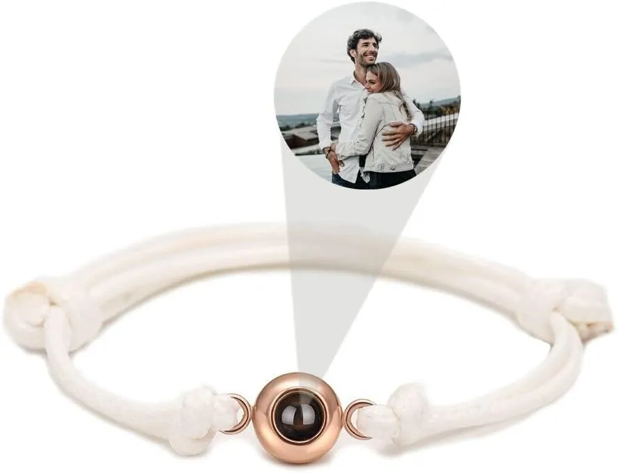 Custom Bracelets with Picture Inside, Personalized Photo Bracelets Custom Picture Projection Bracelets,Customized Projection Bracelets with Photos,Picture Bracelet for Women Men (White,1pcs)