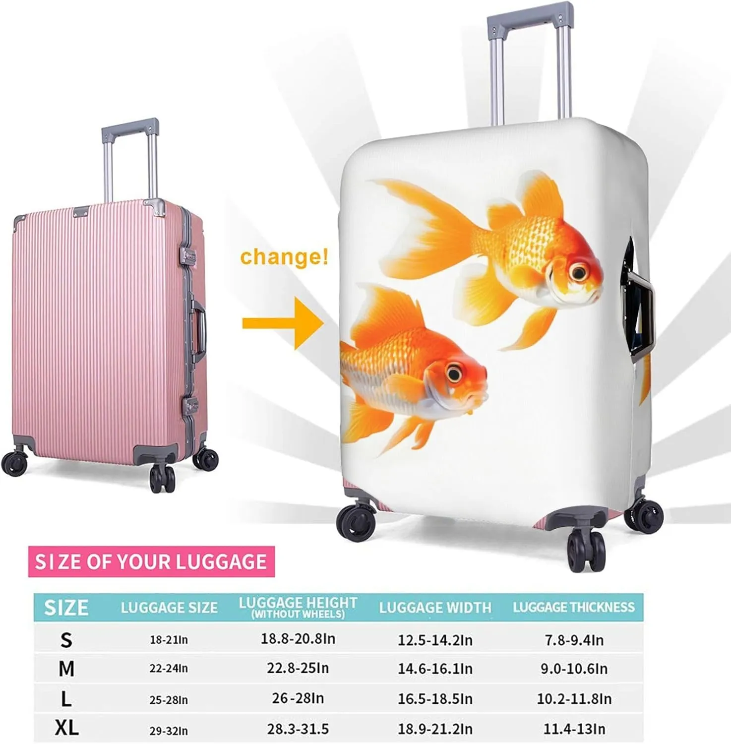 Cute goldfishes Print Practical Elastic Washable Travel Luggage Cover with Concealed Zipper for Suitcases