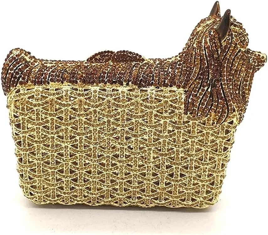 Cute Puppy Evening Bag for Women Rhinestone Clutch Purse Animal Crystal Clutch Poodle Dog Wedding Handbag for Party