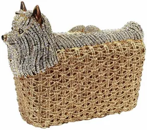 Cute Puppy Evening Bag for Women Rhinestone Clutch Purse Animal Crystal Clutch Poodle Dog Wedding Handbag for Party