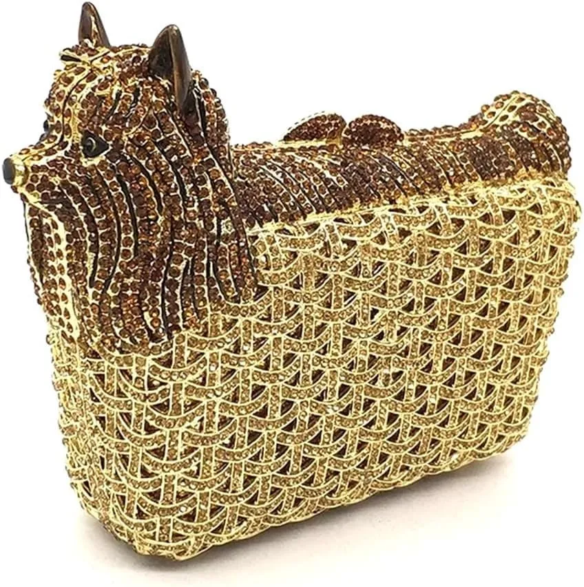 Cute Puppy Evening Bag for Women Rhinestone Clutch Purse Animal Crystal Clutch Poodle Dog Wedding Handbag for Party