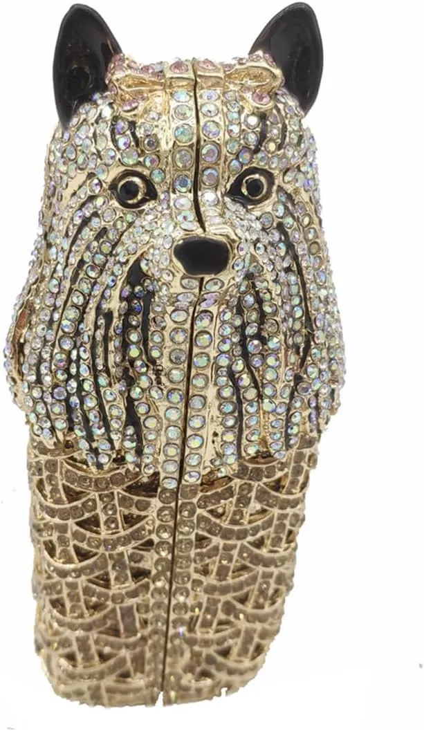 Cute Puppy Evening Bag for Women Rhinestone Clutch Purse Animal Crystal Clutch Poodle Dog Wedding Handbag for Party