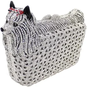 Cute Puppy Evening Bag for Women Rhinestone Clutch Purse Animal Crystal Clutch Poodle Dog Wedding Handbag for Party