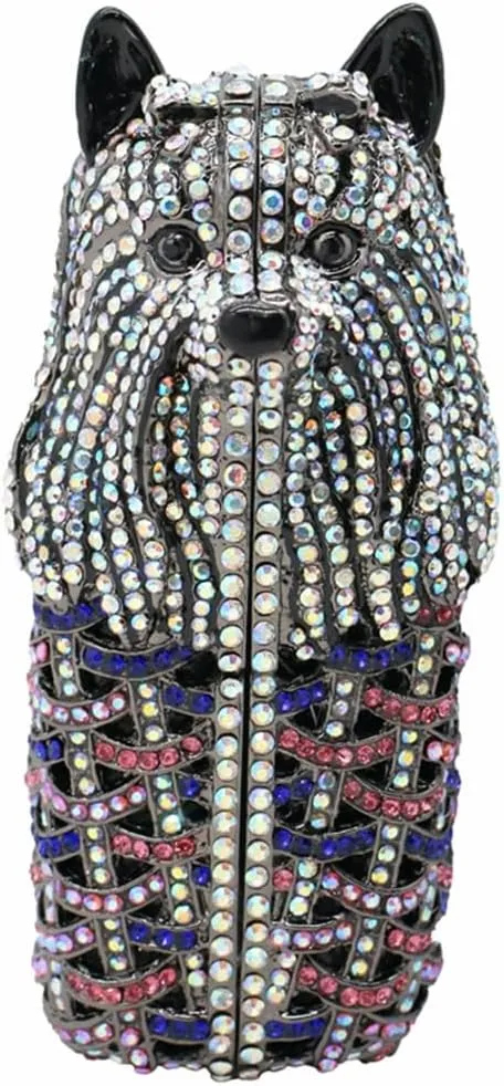 Cute Puppy Evening Bag for Women Rhinestone Clutch Purse Animal Crystal Clutch Poodle Dog Wedding Handbag for Party