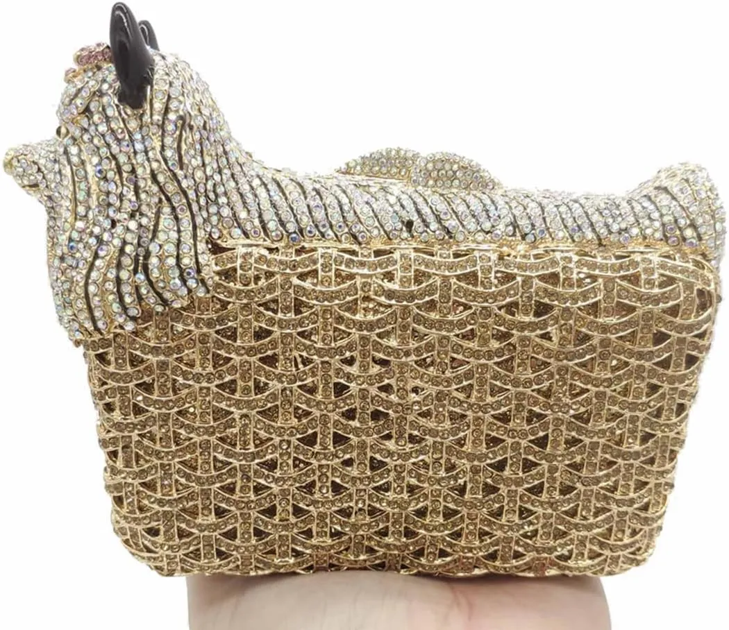 Cute Puppy Evening Bag for Women Rhinestone Clutch Purse Animal Crystal Clutch Poodle Dog Wedding Handbag for Party