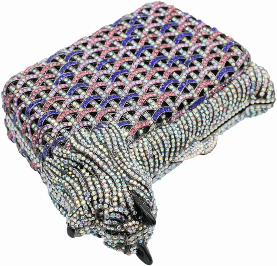 Cute Puppy Evening Bag for Women Rhinestone Clutch Purse Animal Crystal Clutch Poodle Dog Wedding Handbag for Party