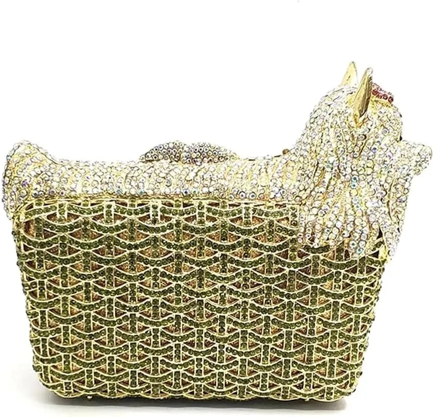 Cute Puppy Evening Bag for Women Rhinestone Clutch Purse Animal Crystal Clutch Poodle Dog Wedding Handbag for Party