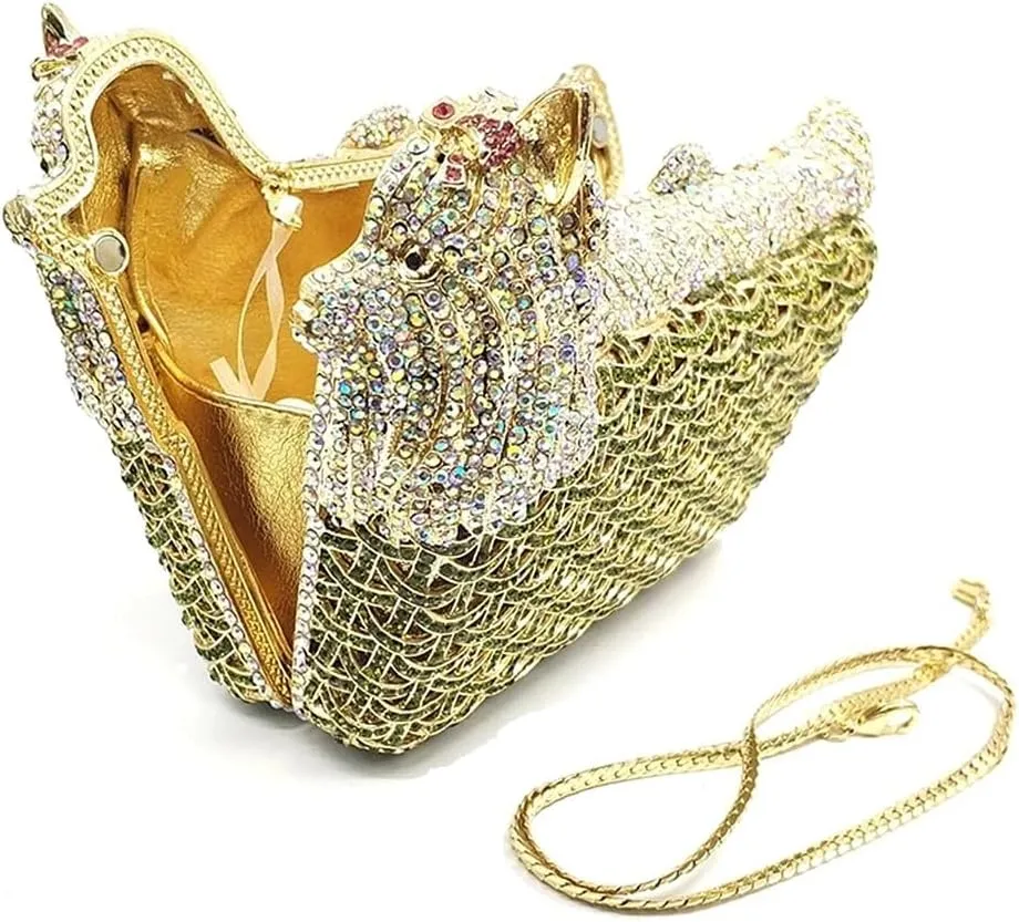 Cute Puppy Evening Bag for Women Rhinestone Clutch Purse Animal Crystal Clutch Poodle Dog Wedding Handbag for Party