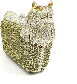 Cute Puppy Evening Bag for Women Rhinestone Clutch Purse Animal Crystal Clutch Poodle Dog Wedding Handbag for Party