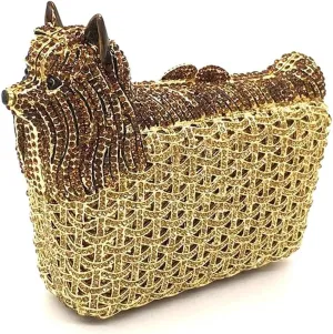 Cute Puppy Evening Bag for Women Rhinestone Clutch Purse Animal Crystal Clutch Poodle Dog Wedding Handbag for Party