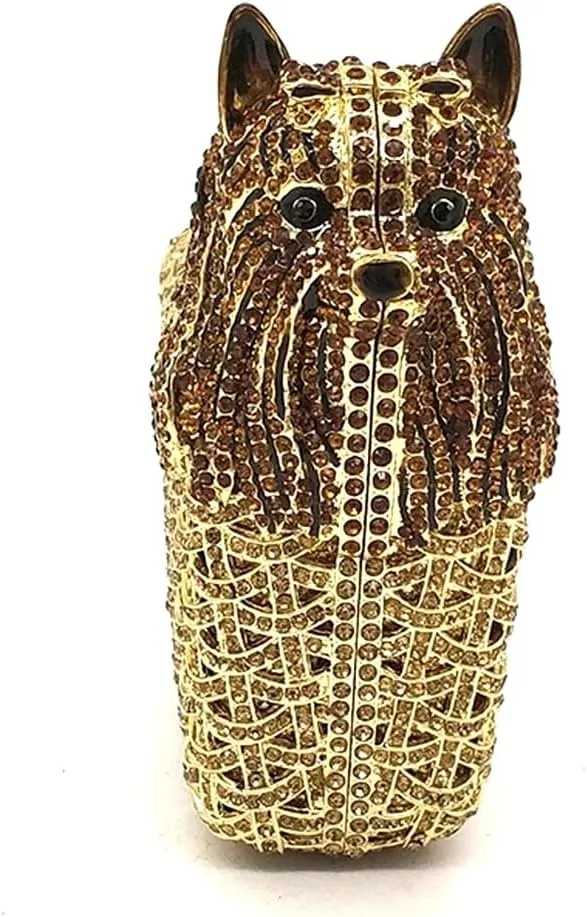 Cute Puppy Evening Bag for Women Rhinestone Clutch Purse Animal Crystal Clutch Poodle Dog Wedding Handbag for Party