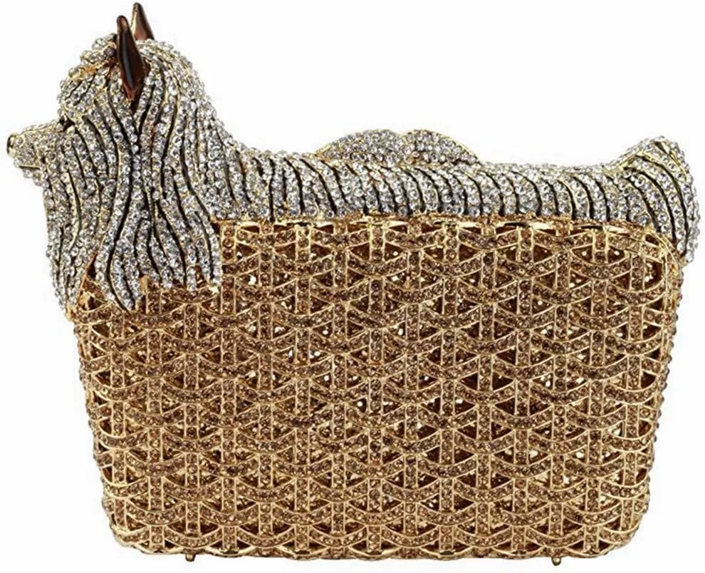 Cute Puppy Evening Bag for Women Rhinestone Clutch Purse Animal Crystal Clutch Poodle Dog Wedding Handbag for Party