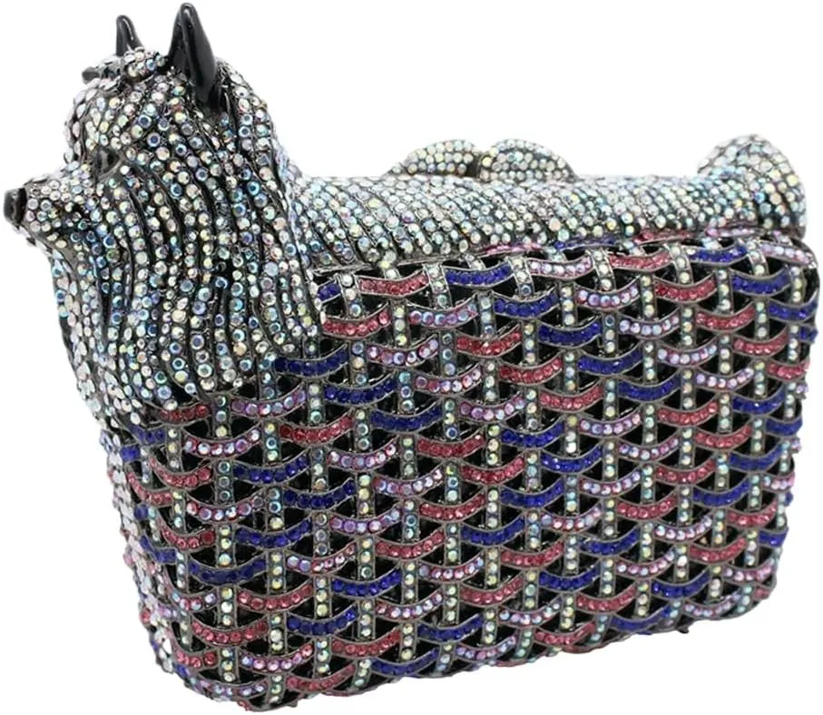 Cute Puppy Evening Bag for Women Rhinestone Clutch Purse Animal Crystal Clutch Poodle Dog Wedding Handbag for Party