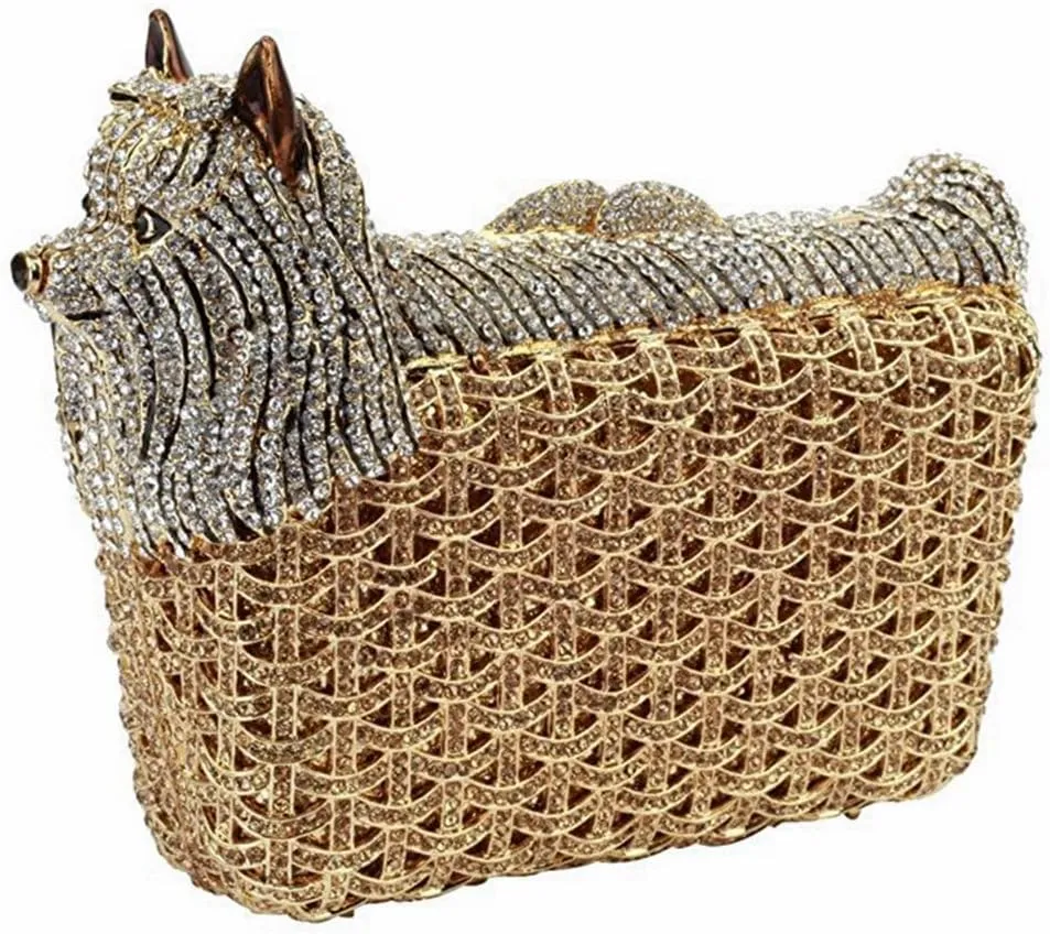 Cute Puppy Evening Bag for Women Rhinestone Clutch Purse Animal Crystal Clutch Poodle Dog Wedding Handbag for Party