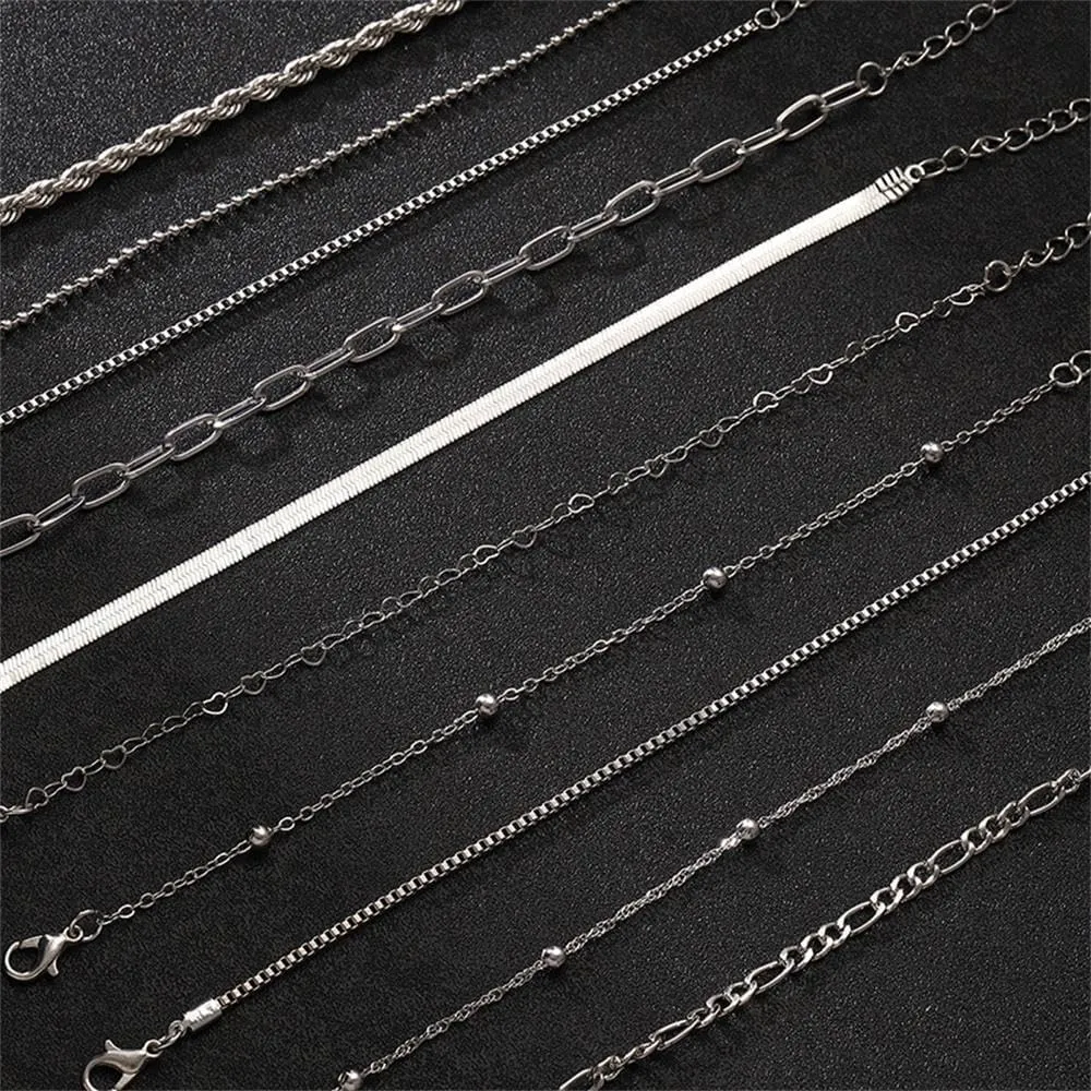 Dainty Silver Bracelets Set Trendy Link Chain Bracelet Silver Jewelry Stackable Bracelet for Women
