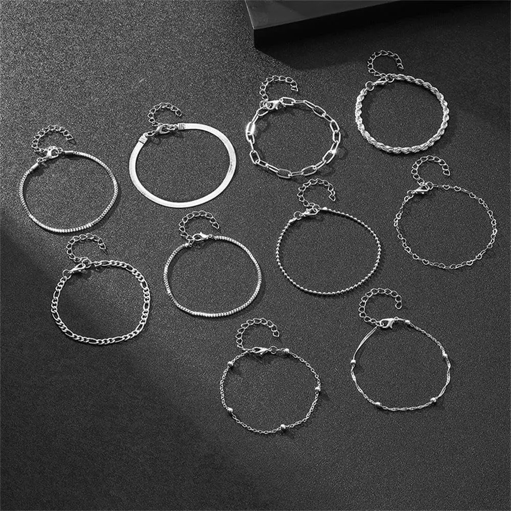 Dainty Silver Bracelets Set Trendy Link Chain Bracelet Silver Jewelry Stackable Bracelet for Women