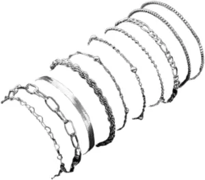 Dainty Silver Bracelets Set Trendy Link Chain Bracelet Silver Jewelry Stackable Bracelet for Women