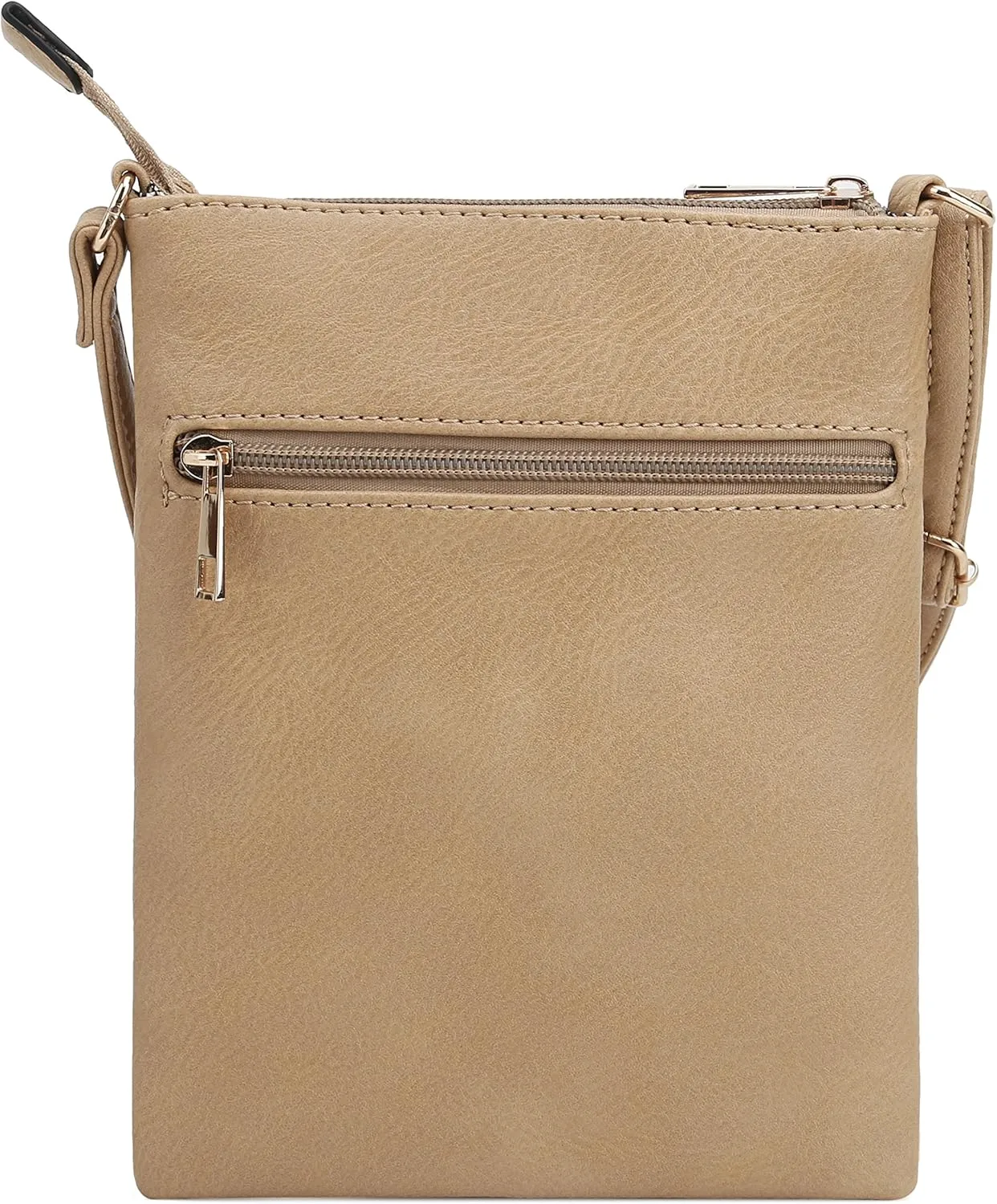 DELUXITY | Crossbody Purse Bag | Functional Multi Pocket Double Zipper Purse | Adjustable Strap | Medium Size Purse | Camel