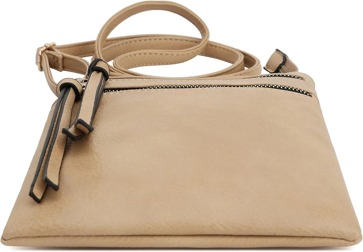 DELUXITY | Crossbody Purse Bag | Functional Multi Pocket Double Zipper Purse | Adjustable Strap | Medium Size Purse | Camel