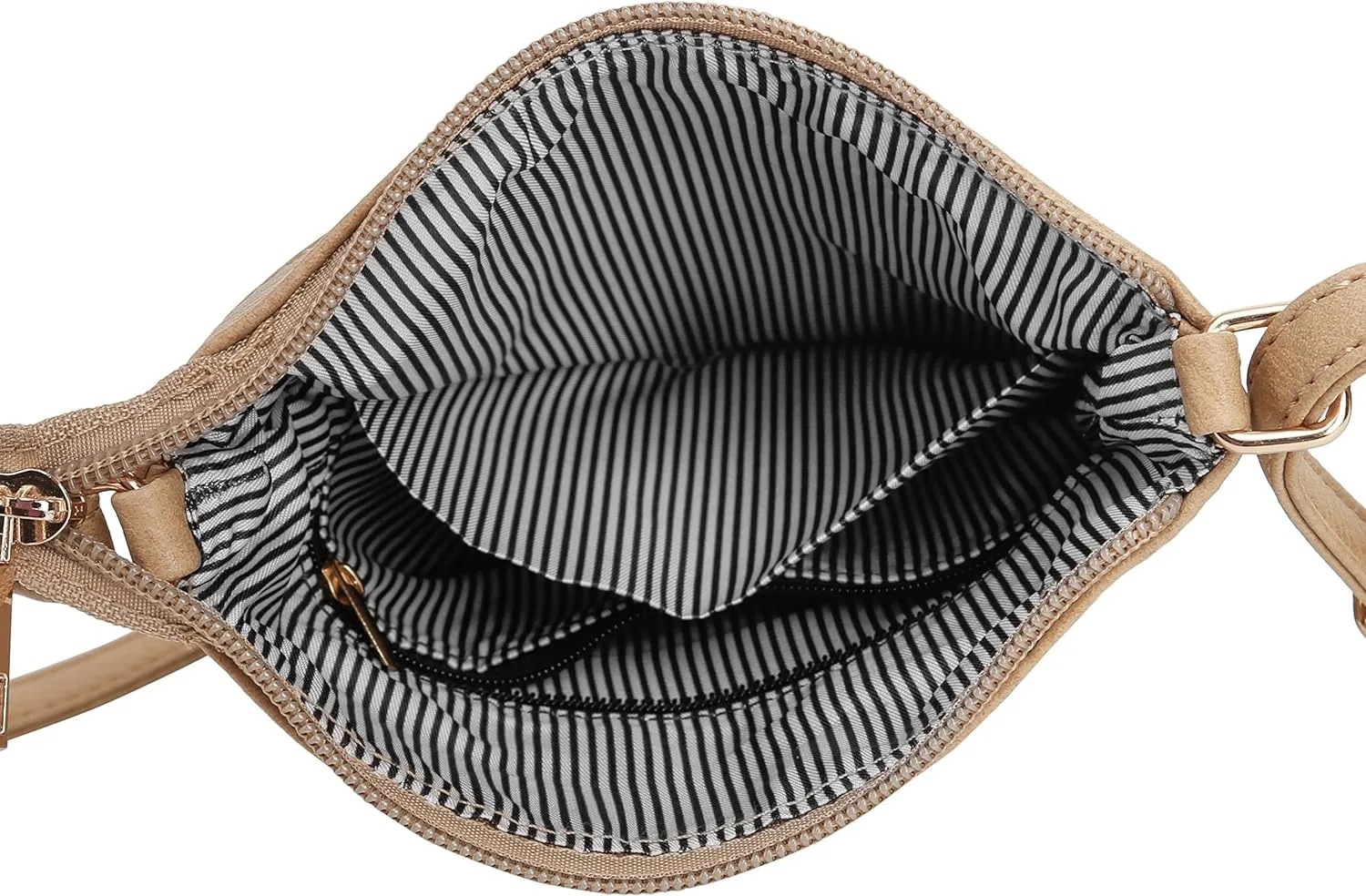 DELUXITY | Crossbody Purse Bag | Functional Multi Pocket Double Zipper Purse | Adjustable Strap | Medium Size Purse | Camel