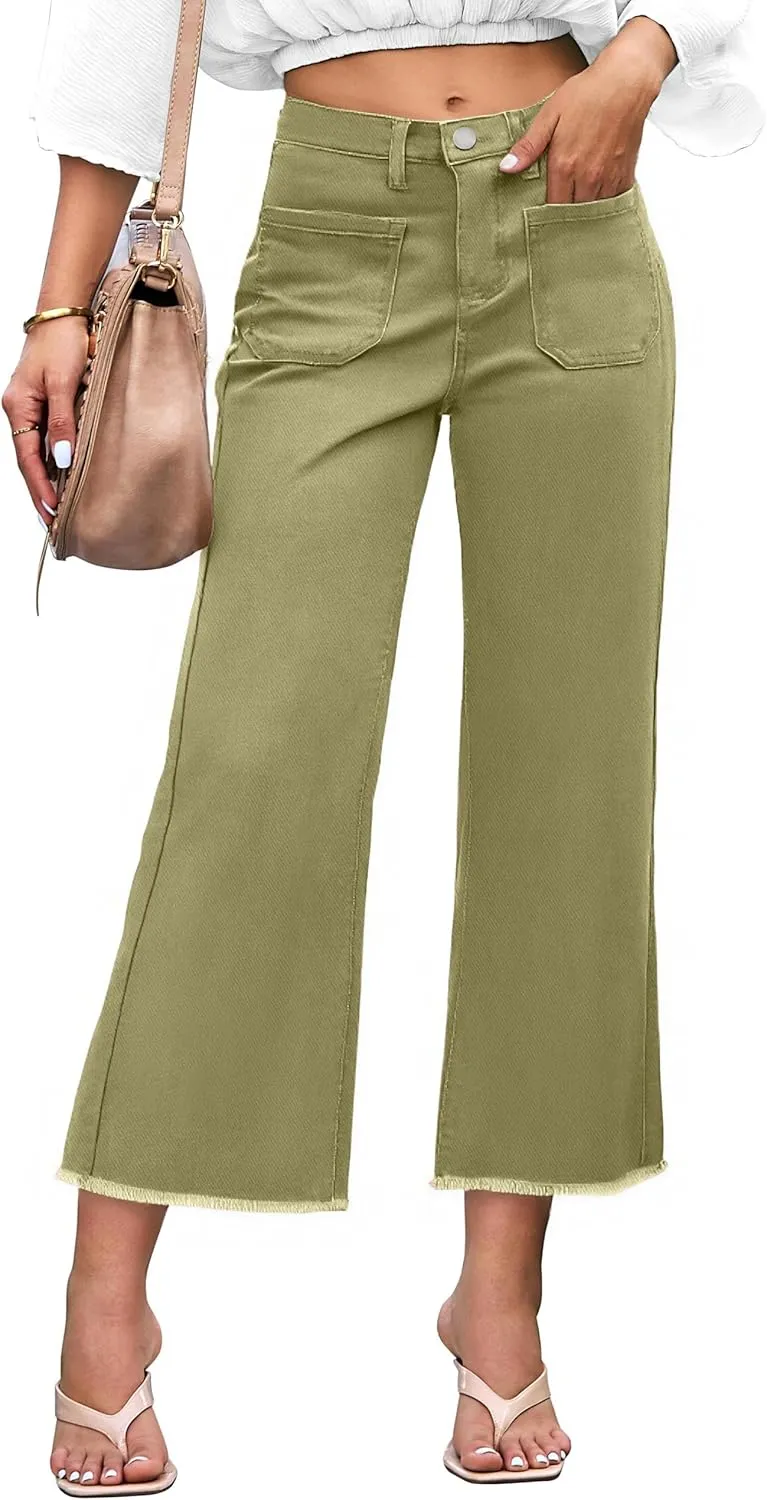 Denim Women Cropped Trousers Jeans Pants Leg Jeans High Rise Pants Stretchy with Pockets