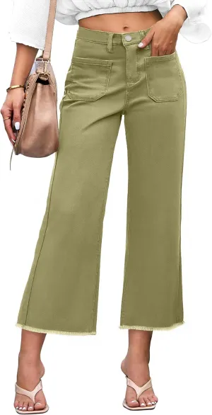 Denim Women Cropped Trousers Jeans Pants Leg Jeans High Rise Pants Stretchy with Pockets
