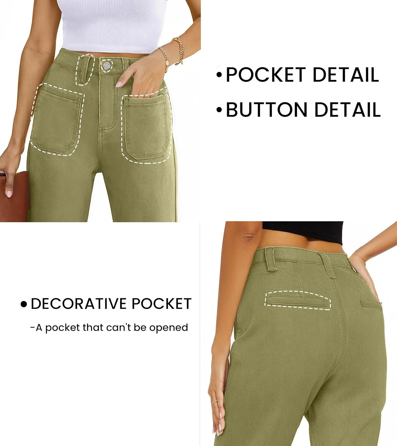 Denim Women Cropped Trousers Jeans Pants Leg Jeans High Rise Pants Stretchy with Pockets
