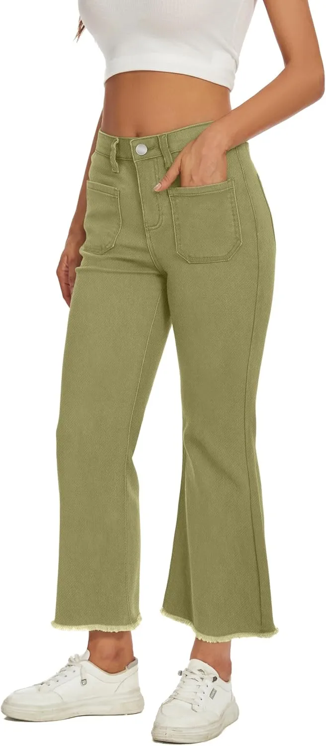 Denim Women Cropped Trousers Jeans Pants Leg Jeans High Rise Pants Stretchy with Pockets