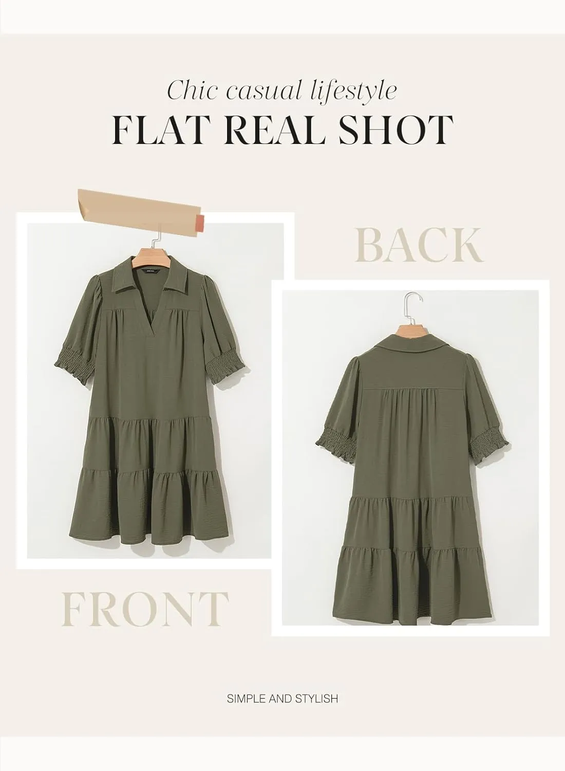 Dokotoo Casual Dresses for Women Lapel Collared V Neck Mid Sleeved Pleated Summer Dresses for Women 2025 Midi Dresses
