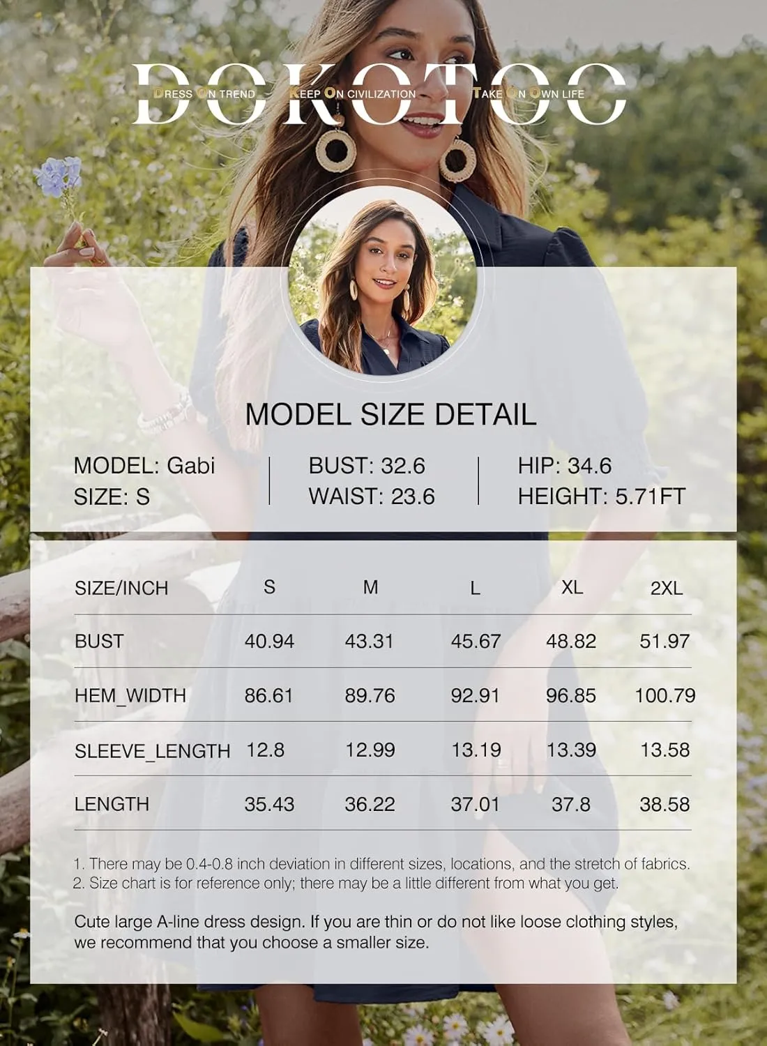 Dokotoo Casual Dresses for Women Lapel Collared V Neck Mid Sleeved Pleated Summer Dresses for Women 2025 Midi Dresses