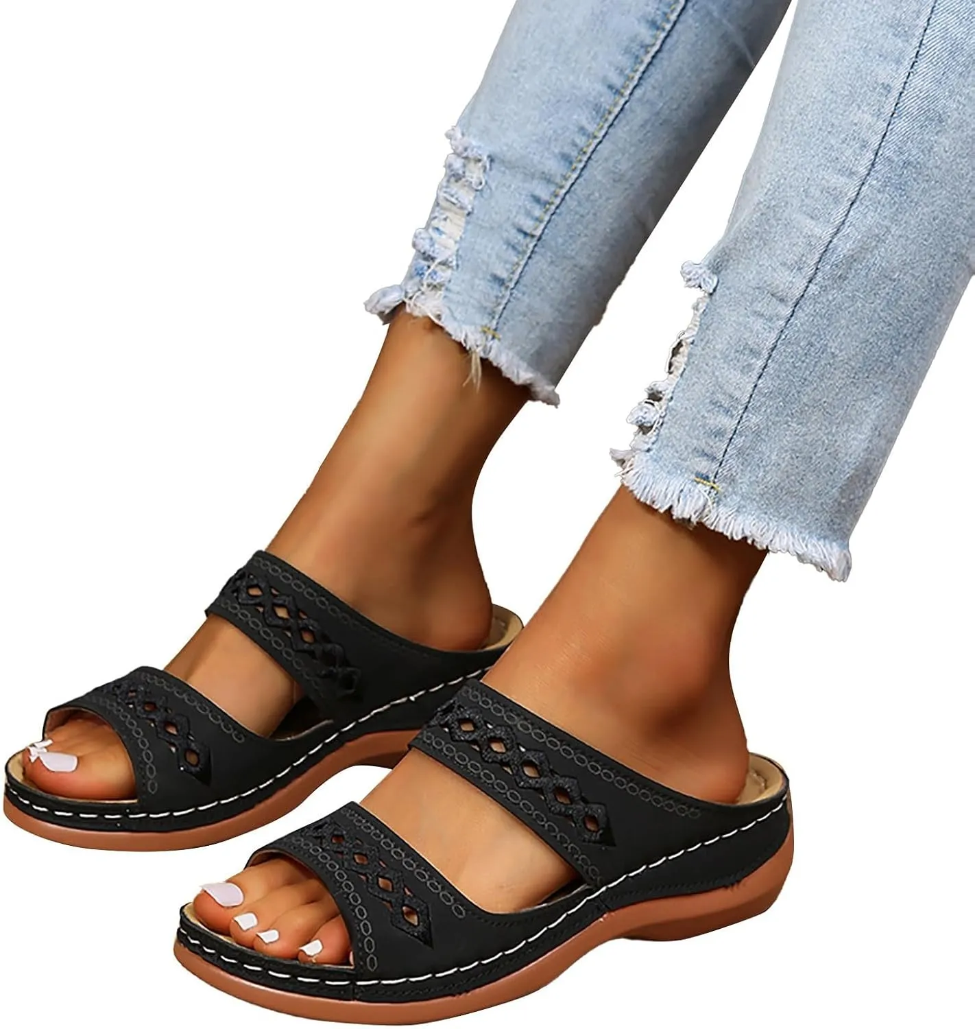 Dotmalls Womens Sandals Comfortable Dressy Wedge Sandals Bohemian Hollow OrthopedicSandals Open Toe Summer Slides