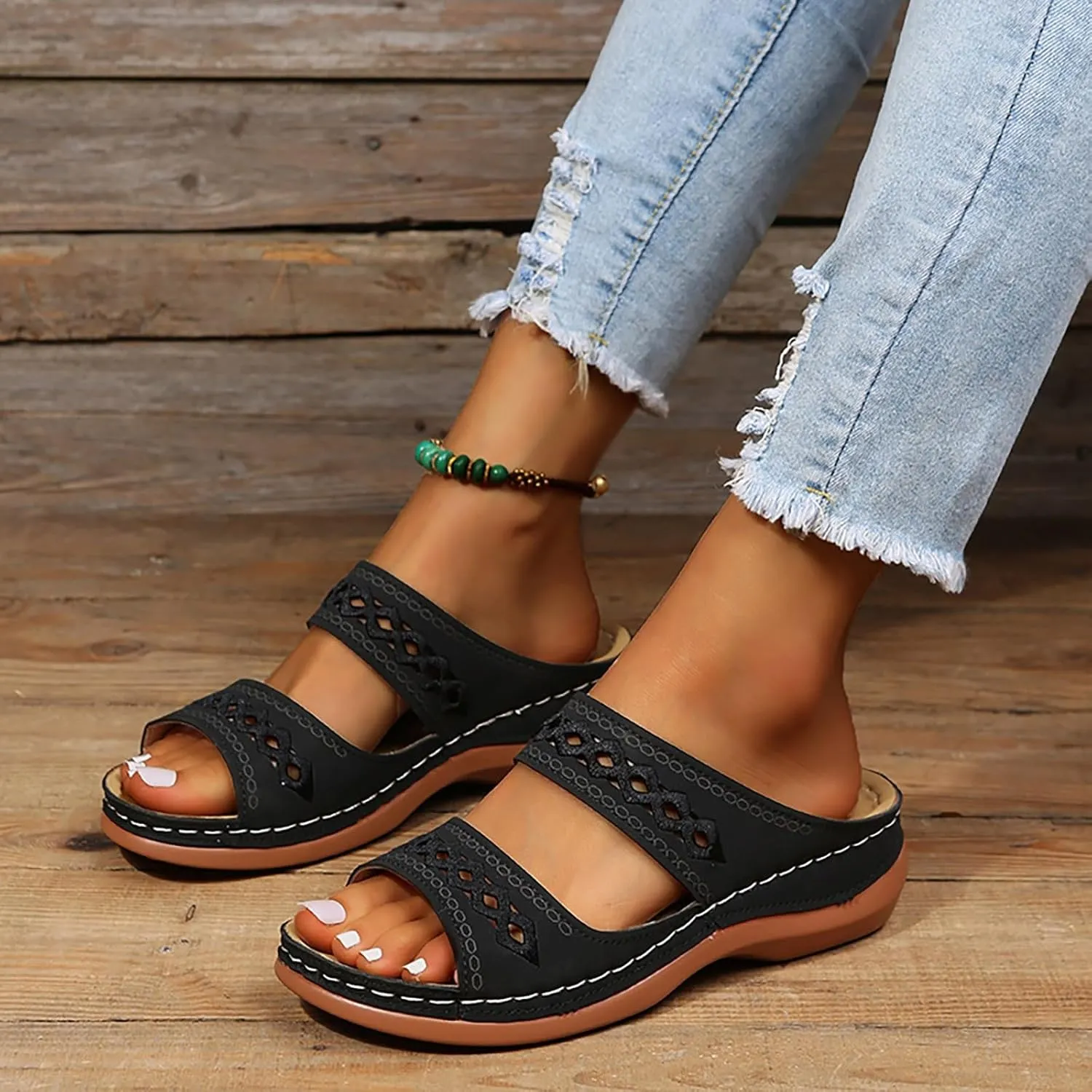 Dotmalls Womens Sandals Comfortable Dressy Wedge Sandals Bohemian Hollow OrthopedicSandals Open Toe Summer Slides