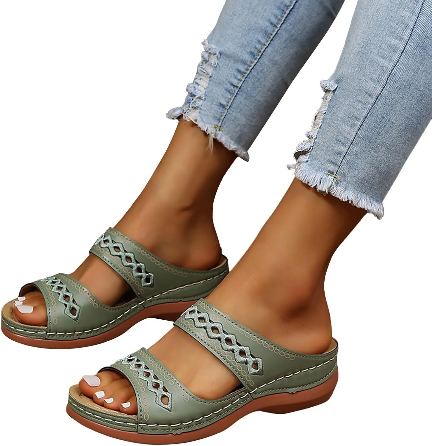 Dotmalls Womens Sandals Comfortable Dressy Wedge Sandals Bohemian Hollow OrthopedicSandals Open Toe Summer Slides