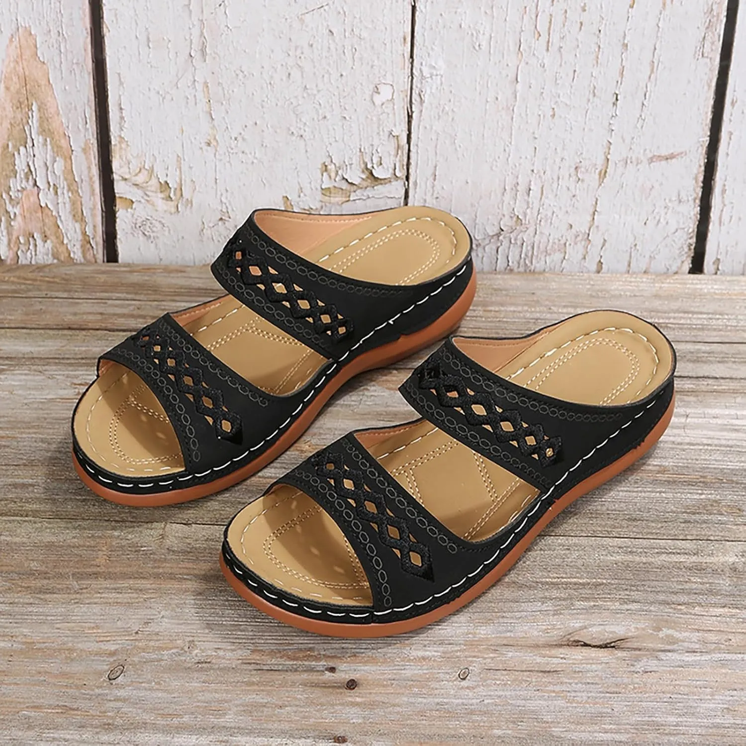 Dotmalls Womens Sandals Comfortable Dressy Wedge Sandals Bohemian Hollow OrthopedicSandals Open Toe Summer Slides