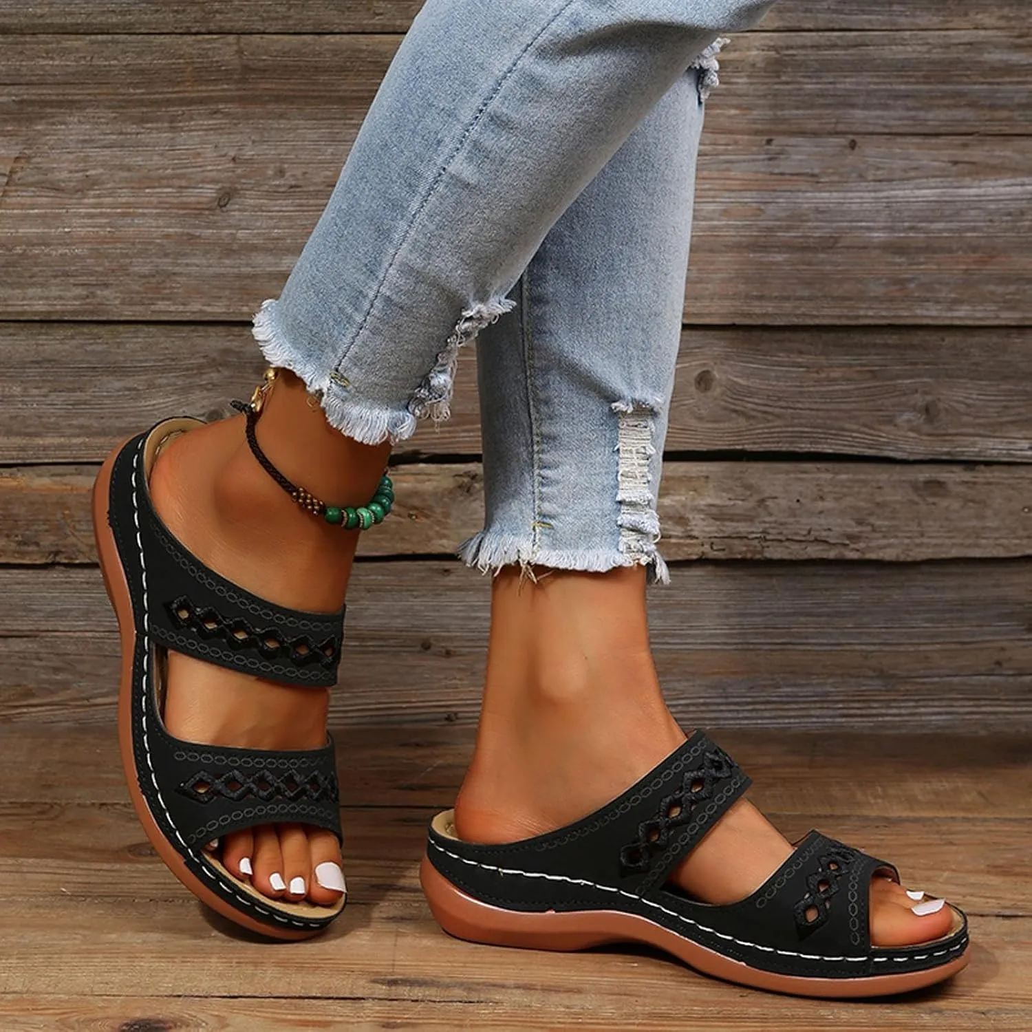 Dotmalls Womens Sandals Comfortable Dressy Wedge Sandals Bohemian Hollow OrthopedicSandals Open Toe Summer Slides