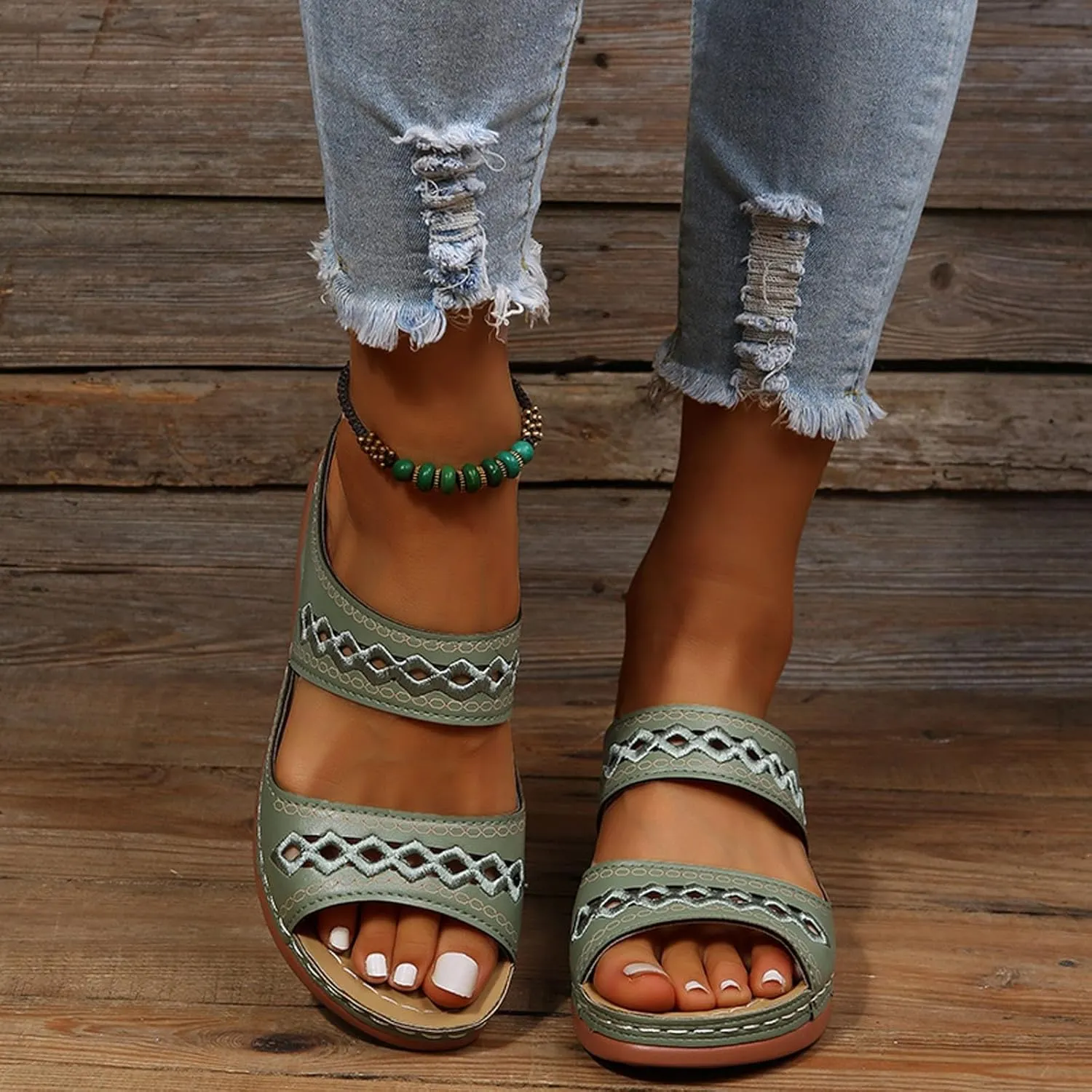 Dotmalls Womens Sandals Comfortable Dressy Wedge Sandals Bohemian Hollow OrthopedicSandals Open Toe Summer Slides