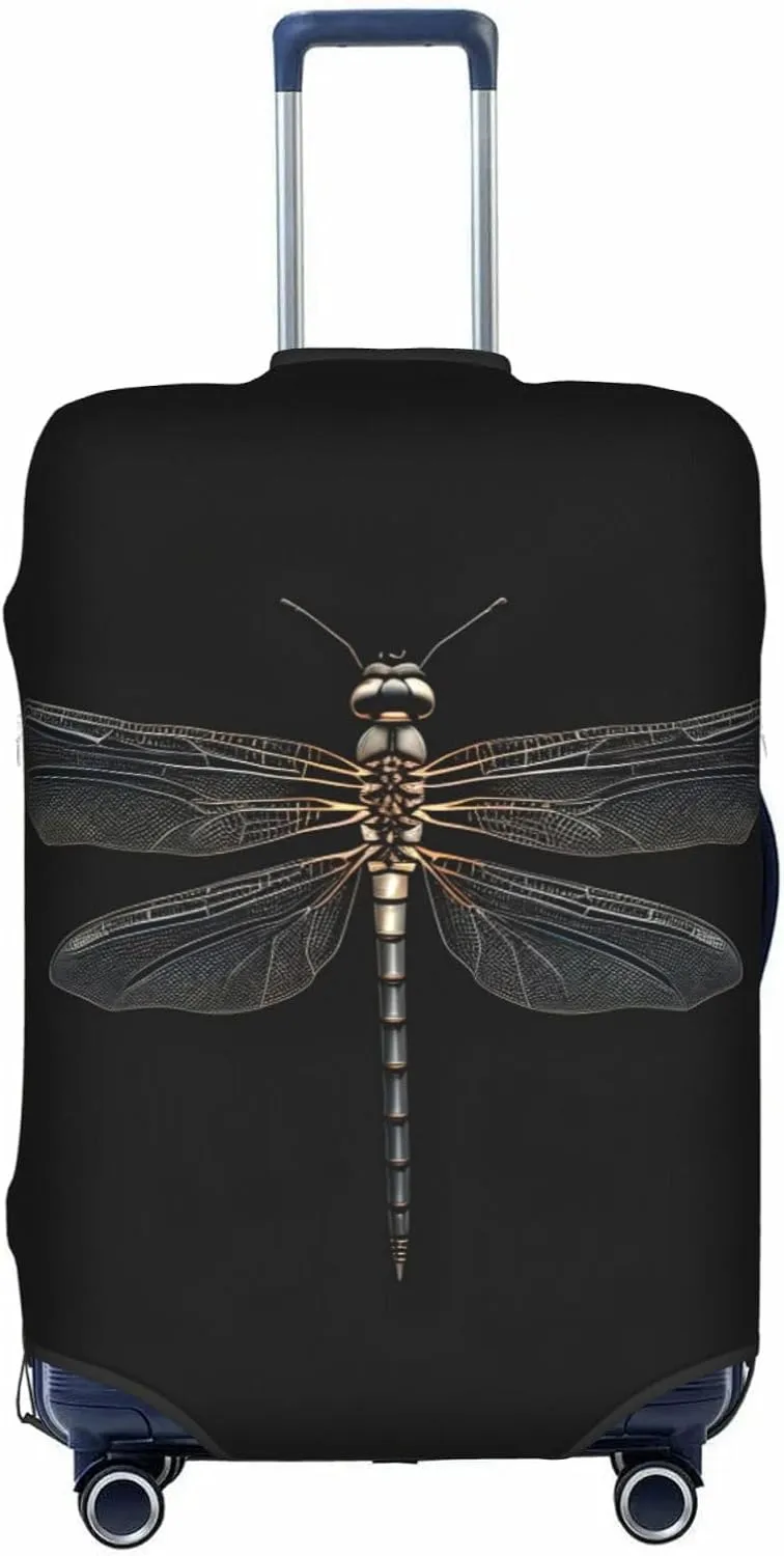 Dragonfly Black Print Practical Elastic Washable Travel Luggage Cover with Concealed Zipper for Suitcases