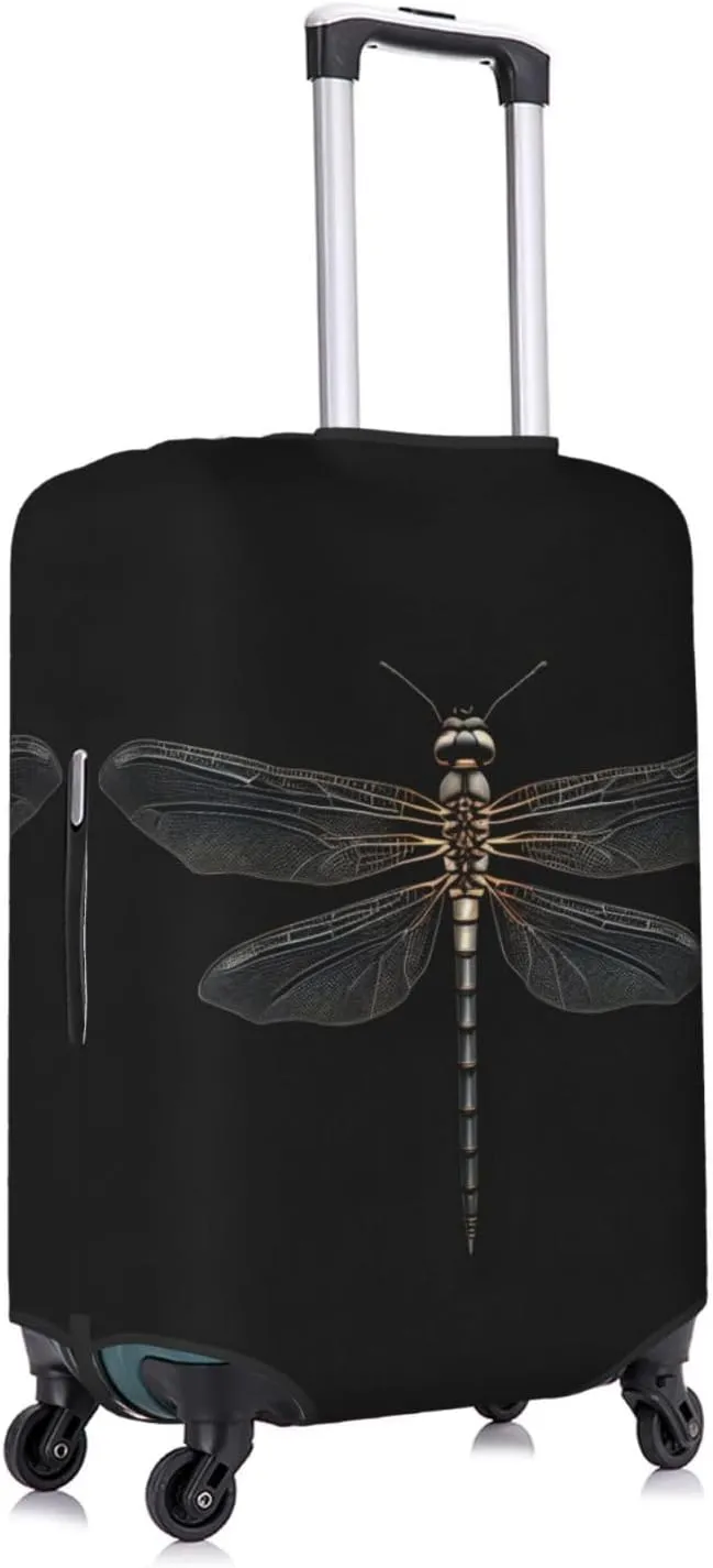 Dragonfly Black Print Practical Elastic Washable Travel Luggage Cover with Concealed Zipper for Suitcases