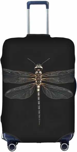 Dragonfly Black Print Practical Elastic Washable Travel Luggage Cover with Concealed Zipper for Suitcases