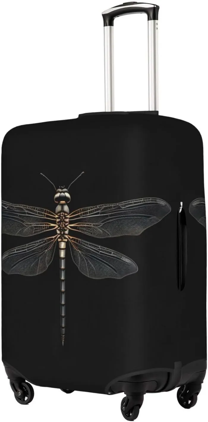 Dragonfly Black Print Practical Elastic Washable Travel Luggage Cover with Concealed Zipper for Suitcases