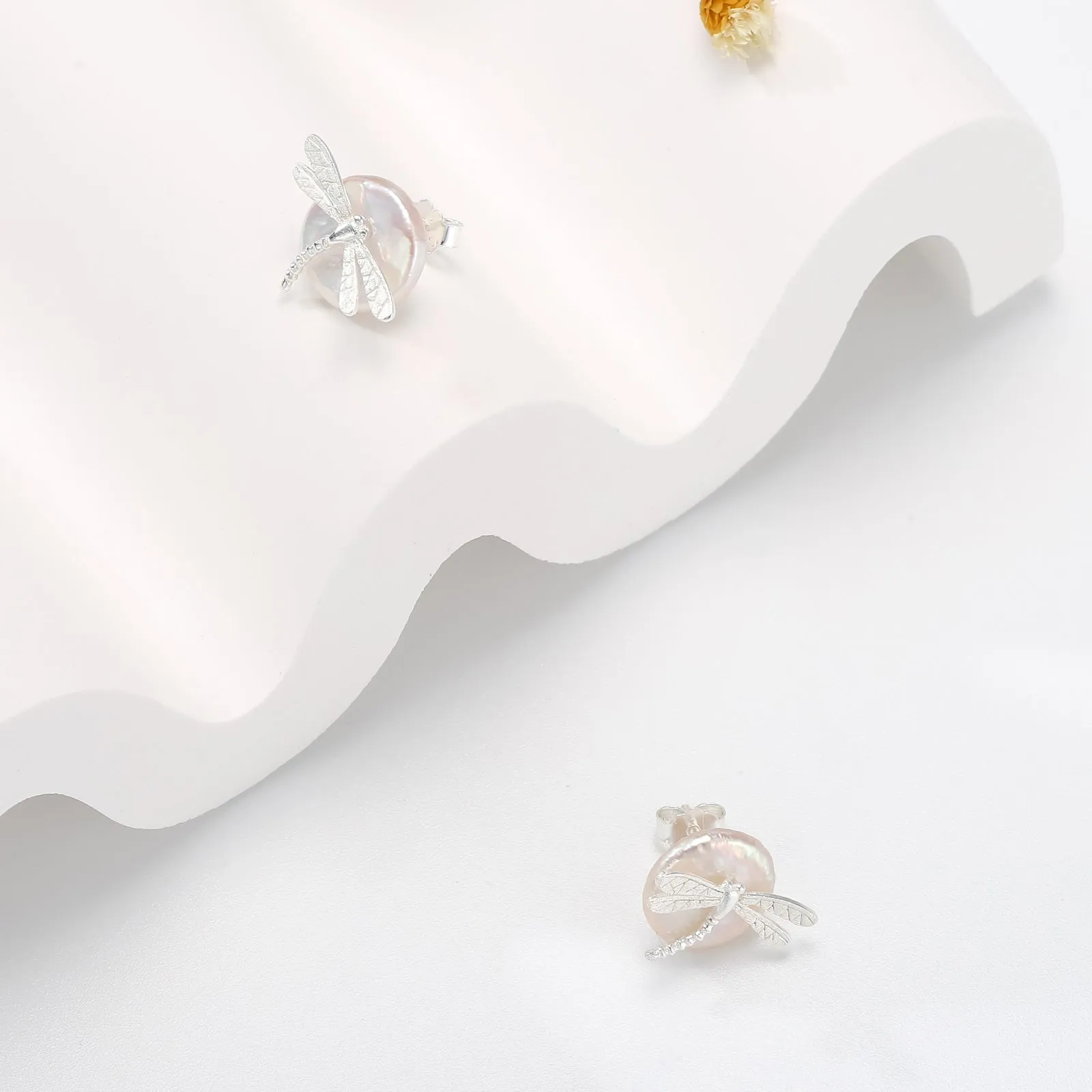 Dragonfly Pearl Stud Earrings